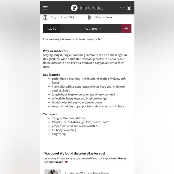 A267 Lululemon Pedal Power Jacket Burgundy Red Wine Sz 4 peplum fleece - Picture 15 of 15